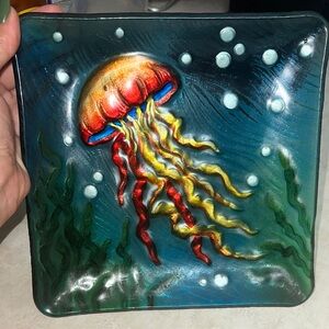 Vibrant Jellyfish Glass Art Plate